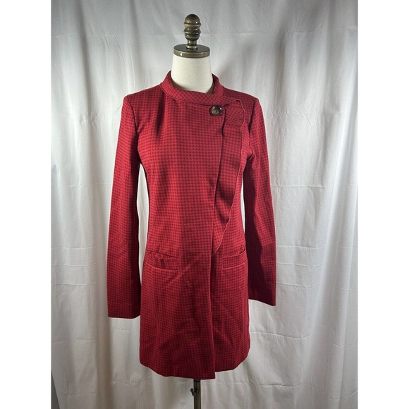 Cabi Celebration Jacket Coat Red Houndstooth Ruffle Size S Small - Picture 2 of 10